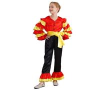 RUNQHUI Kids Rumba Dance Costume for Boys Girls Mexican Spanish Salsa Dancer Halloween Carnival Party Outfits Burgundy 11-12 Years