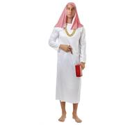 RUNQHUI Men Arabian Costume Desert Prince Cosplay Outfit Arab Fancy Dress Long Tunic Sheik Robe and Headdress Plaid S