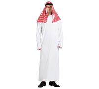 RUNQHUI Men Arabian Costume Desert Prince Cosplay Outfit Arab Fancy Dress Long Tunic Sheik Robe and Headdress Polka Dot S