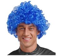 RUNQHUI Men's 70s 80s Rock Disco Afro Wig Short Curly Hair Wigs for Halloween Christmas Cosplay Party Costume Blue One Size