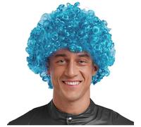 RUNQHUI Men's 70s 80s Rock Disco Afro Wig Short Curly Hair Wigs for Halloween Christmas Cosplay Party Costume Sky Blue One Size