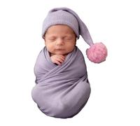RUNQHUI Newborn Photography Wrap and Hat for Baby Photo Shoot Outfits Stretch Crochet Blanket Props Lavender One Size
