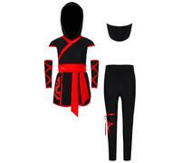 RUNQHUI Ninja Costumes Set for Kids Dragon Ninjas Suit for Halloween Carnival Cosplay Party Outfits Red 3-4 Years