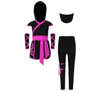 RUNQHUI Ninja Costumes Set for Kids Dragon Ninjas Suit for Halloween Carnival Cosplay Party Outfits Hot Pink 3-4 Years