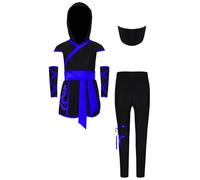 RUNQHUI Ninja Costumes Set for Kids Dragon Ninjas Suit for Halloween Carnival Cosplay Party Outfits Blue 3-4 Years