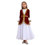 RUNQHUI Russian Heritage Girls Dress Halloween Tudor Princess Costume Long Sleeve Mock Neck Maxi Gowns Red 11-12 Years