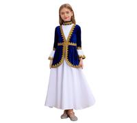 RUNQHUI Russian Heritage Girls Dress Halloween Tudor Princess Costume Long Sleeve Mock Neck Maxi Gowns Royal Blue 13-14 Years
