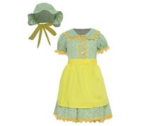 RUNQHUI School Pioneer Costume for Girls Colonial Prairie Dress for Kids Victorian Outfits Set with Hat Green 6-8 Years