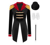 RUNQHUI Women Circus Ringmaster Costume Showman Tailcoat Jacket with Magician Hat Magic Wand Gloves 4Pcs Set Black 3XL