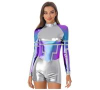 RUNQHUI Women Galaxy Astronaut Costume Alien Metallic Jumpsuits Halloween Futuristic Space Suit Silver M