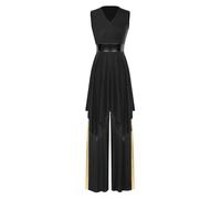 RUNQHUI Women's 2pcs Praise Dance Outfit Metallic Block Worship Dance Dress with Pants Liturgical Dancewear Black S