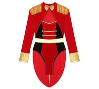 RUNQHUI Women's Fringe Tassels Bodysuit Ringmaster Costume Halloween Circus Showman Lion Tamer Cosplay Outfits Red A XXL