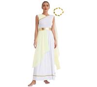 RUNQHUI Women's Greek Nymph Cosplay Costume Ruffles Toga Party Gown Ancient Rome Princess Chiffon Maxi Dress