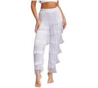 RUNQHUI Womens Latin Dance Trousers Tassel Fringe Pants Ballroom Dance Professional Tango Salsa Practice Trousers White XL