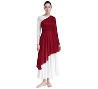 RUNQHUI Women's Liturgical Praise Dance Dress One Shoulder Flared Sleeve Irregular Hem Dresses Worship Dance Tunic Overlay Burgundy XXL