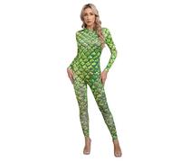 RUNQHUI Womens Mermaid Costume Jumpsuit Long Sleeve Fish Scale Print Zipper One Piece Swimsuit Type F M
