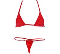RUNQHUI Women's Micro Bikini Set Two Piece Swimsuit Extreme Halter Bra Top with Mini Thongs Lingerie Underwear Red One Size
