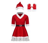 RUNQHUI Women's Mrs. Claus Santa Costume Christmas Fancy Dress Dance Skating Holiday Festive Suit Red L