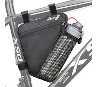 RUNQIN Bike Triangle Frame Bag - Bicycle Cycling Storage Triangle Top Tube Front Pouch Saddle Bag for Road and Mountain Bikes (Upgrade with Bottle Holder), Black