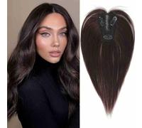 RUNRAYAY 10 Inch Hair Toppers for Women Real Human 360° 3D Cover Wispy Hair Topper with Bangs Clip in Bangs for Daily Wear Dark Drown
