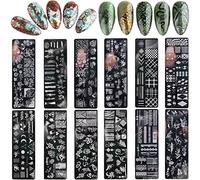 RUNRAYAY 12pc Retro Theme Nail Art Stamping Plate Kit with Various Patterns, Flower Snake Butterfly Collection for DIY Print Manicure Salon