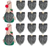 runrayay 12Pcs Pre-Cut Gnome Beard for Crafting, Grey Faux Fur Fabric Handmade Dwarf Beard with 12Pcs Wooden Balls Nose for Festival Home Decor Diy