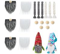 runrayay 18Pcs Pre-Cut Gnomes Unfinished Wood Decor Set, 6Pcs Handmade Dwarf Gnomes Beard & 6Pcs Wooden Balls Nose & 6Pcs Gnome Braids for Independence Day Festival Decor