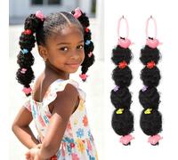RUNRAYAY 2 Packs 3-In-1 Kid Hair Ponytail Double Afro Puffs Kinky Curly, B, Hair Bun for Baby Age 0-2 Natural Synthetic Hair with Hair Tie