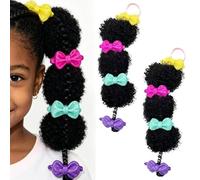 RUNRAYAY 2 Packs 3-In-1 Kid Hair Ponytail Double Afro Puffs Kinky Curly, Hair Bun for Baby Age 0-2 Natural Synthetic Hair