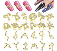 RUNRAYAY 24Pcs 3D Constellations Nail Art Charms with Rhinestones, Zodiac Nail Studs Diamonds for Nail Art Accessories, Retro Nail Jewelry Decoration for DIY Crafts Nail Decor