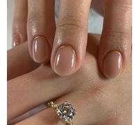 RUNRAYAY 24Pcs Nude Press on Nails Acrylic Fake Nails with Gold Design Full Cover False Nails for Women Reusable Nail Kit with Nail Glue Adhesive Tabs Nail File