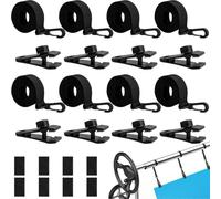 RUNRAYAY 24Pcs Upgraded Pool Solar Cover Reel Straps Kit, Pool Solar Blanket Straps Kit Including 8 Straps with Hooks, 8 Clamps & 8 Touch Fastener