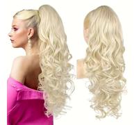 RUNRAYAY 26 Inch Ponytail Extension, Clip on Ponytails for Women, Long Curly Wavy Ponytail Extensions for Women, Synthetic Layered Pony Tails Hair Extensions 613Y#