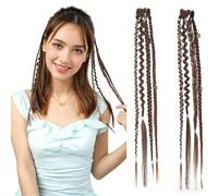RUNRAYAY 2Pcs Clip in Braid Hair Extensions, 16" Boho Dreadlocks Handmade Synthetic Braids Clip in Braids with Beads & Charms Braided Hairpieces for Women Cosplay Daily Styling, R1B/4A#