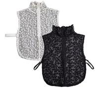 RUNRAYAY 2Pcs French Lace Hollowing Fake Collar Detachable Dickey Collar Faux False Collar Half Shirts for Women Winter Graduation Daily, Black & Whit