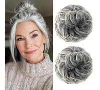 RUNRAYAY 2Pcs Messy Bun Hair Pieces, Large Wavy Curly Elastic Hair Bun Scrunchies Ponytail Extensions Synthetic Chignon Hairpieces for Women, 1B/171T60