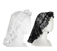 RUNRAYAY 2Pcs Pleat Design Floral Lace Veils Head Covering Latin Mass Mantilla Catholic Veils Short Head Scarf for Bridal Women, A