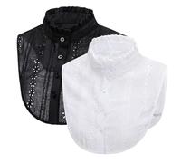 RUNRAYAY 2Pcs Ruffle Collar Women's Fake Collar Detachable Dickey Collar Half Shirts Blouse, Black & Whit