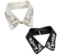 RUNRAYAY 2Pcs Unique Style False Collar Pearl Blouse Detachable Choker Necklace Faux Collar, Black & White