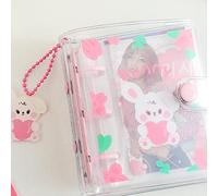runrayay 2X3 Mini Small Photo Album Binder Photo Storage with Pendant, Pink Rabbit Clear Pocket Photo Album Keychain for Picture Wedding Birthday Anniversary Memory, 40 Pockets