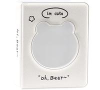runrayay 3 Inch Mini Photo Album for Fujifilm Instax Camera, Kpop Photocard Binder, White Bear Hollow Photocard Holder Book, Business Card Book Holder, Photocard Sleeves 32 Pockets