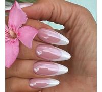 RUNRAYAY 30Pcs Chrome Press on Nails Almond Fake Nails with White French Tip Designs Glossy False Nails Press Ons Stick on Nails for Women Girls, Purple