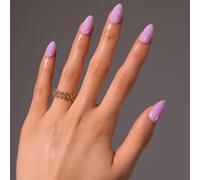 RUNRAYAY 30Pcs Purple Press on Nails Short Soft Almond False Tips Glossy Reusable Fake Stick on Nails Kit for Women 15 Sizes