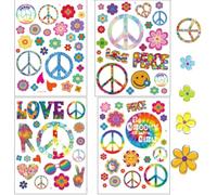 runrayay 4 Sheets Hippie Theme Car Stickers Cute Peace, 108Pcs Love Stickers Flower Stickers Decals for Bumpers Car Window Water Bottle Laptop Skate Computer