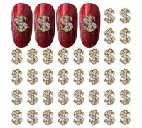 RUNRAYAY 40Pcs 3D Dollar Sign Nail Art Charms with Rhinestones, Gold Nail Studs Diamonds for Nail Art Accessories, Retro Nail Jewelry Decoration for DIY Crafts Nail Decor
