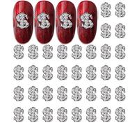 RUNRAYAY 40Pcs 3D Dollar Sign Nail Art Charms with Rhinestones, Silver Nail Studs Diamonds for Nail Art Accessories, Retro Nail Jewelry Decoration for DIY Crafts Nail Decor