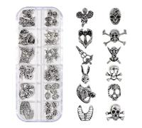 RUNRAYAY 48Pcs 3D Halloween Nail Charms, Cross Chrome Metal Nail Art Charm Vintage Gothic Retro Punk Skulls Mixed for Manicure Craft DIY Nail Art Decoration Accessories with a Box, E