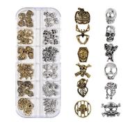 RUNRAYAY 48Pcs Halloween Nail Art Charms, Nail Charms 3D Cross Nail Art Supplies, Skull Shape Design Nail Gems Shiny Nail Jewelry Acrylic Nail Accessories for Women Nail Decorations with a Box, D