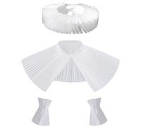 RUNRAYAY 4Pcs White Victorian Retro Mesh Neck Ruff Ruffle Collar Layered Clown Neck Collar and Cuffs Shawl Set