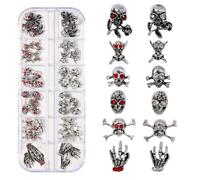 RUNRAYAY 52Pcs 3D Halloween Nail Charms, Cross Chrome Metal Nail Art Charm Vintage Gothic Retro Punk Skulls Mixed for Manicure Craft DIY Nail Art Decoration Accessories with a Box, G